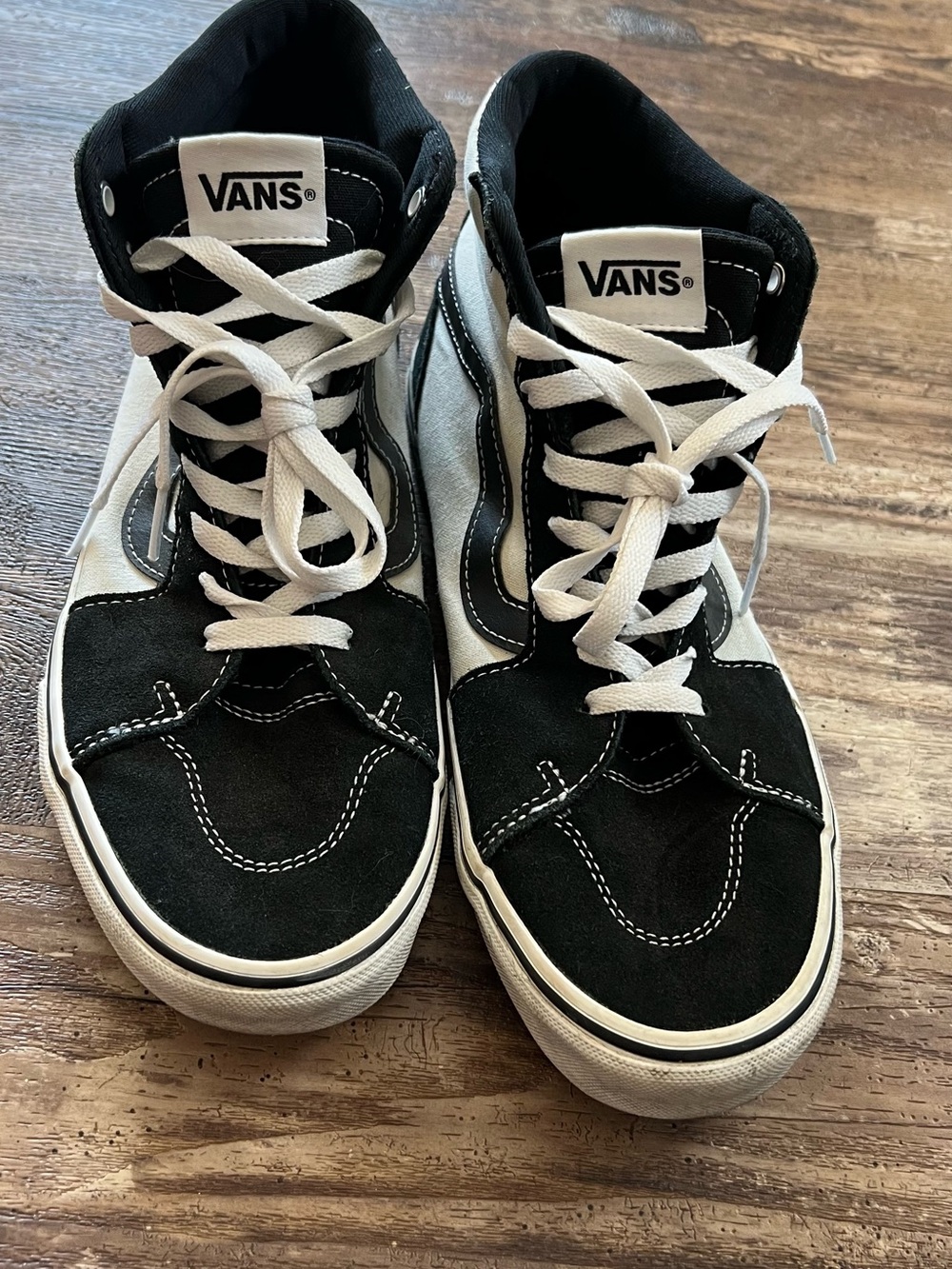 Vans Men’s Black and White High-Top Skate Sneakers